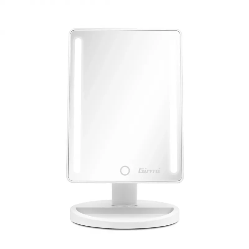 Specchio da trucco da appoggio Girmi BE04 – rettangolare con ingrandimento 1x, LED bianco, USB/4×AA, rotazione 180°