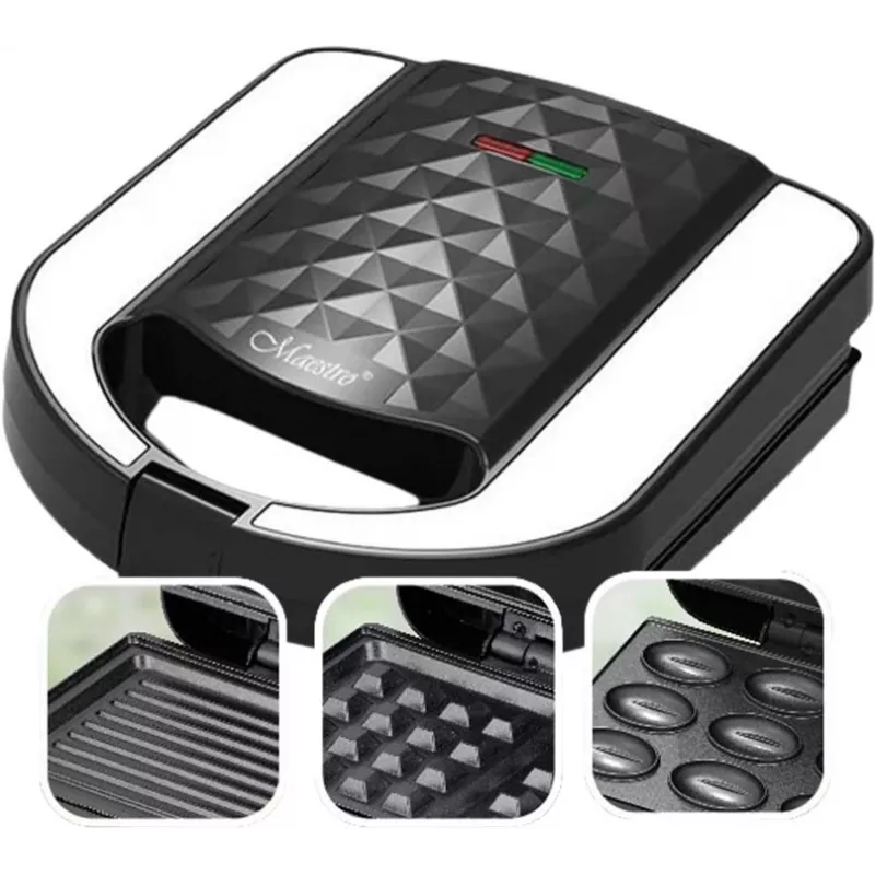 Tostiera sandwich maker Maestro MR-709 3in1 750W – pressa per sandwich, piastre grill e waffle, bianco