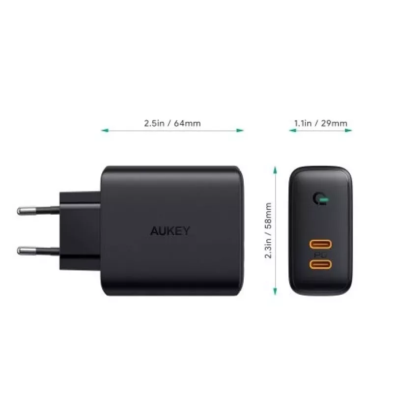 Caricabatterie AUKEY PA-D2 per dispositivi mobili 36W nero per interni