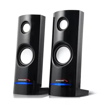 Diffusore PC a 2 vie con filo Audiocore AC860, 2.0 canali, 4 W RMS, alimentazione USB, ingresso 3,5 mm, nero