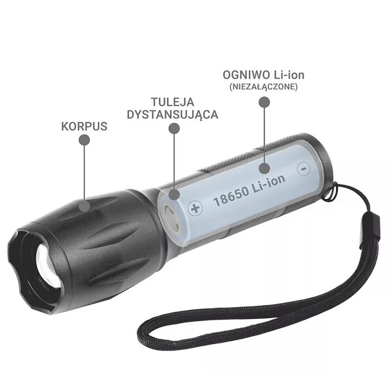 Torcia everActive FL600 — 600 lm, 10 W, corpo in alluminio, IPX4, 130 mm, 3×AAA, rossa