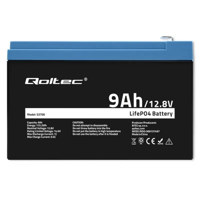 Batteria LiFePO4 Lithium Iron Phosphate 12.8V 9Ah 115.2Wh