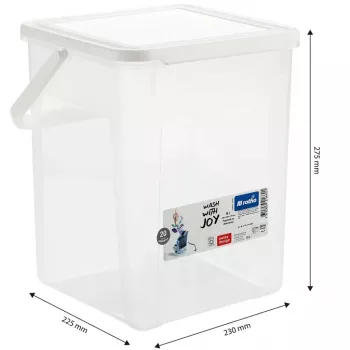 Contenitore per detersivo in plastica Rotho Basic 9 L modello 1770101100RP, bianco, coperchio, foro per appendere