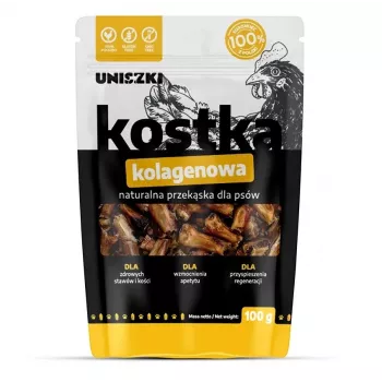 Snack da masticare per cani UNISZKI cubetti di collagene 100 g — monoproteico di pollo, supporto articolare, premio per l'addestramento