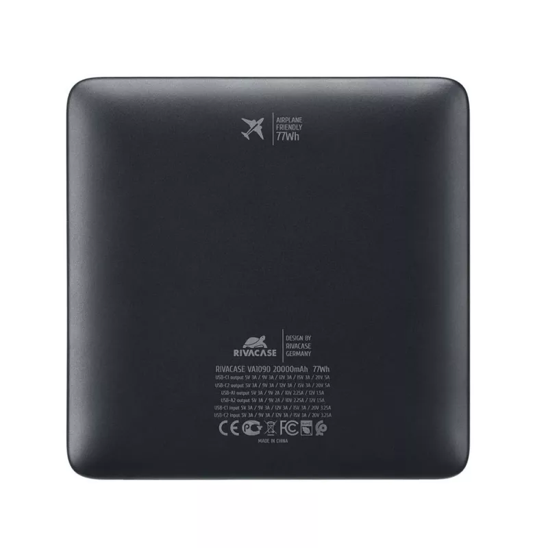 Powerbank Rivacase VA1090 — 20000 mAh, 77 Wh, uscita totale 100 W, 440 g