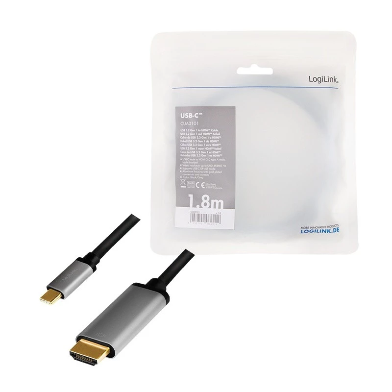 Cavo LogiLink CUA0101 USB 3.2 Gen1 Type-C a HDMI-A 1,8 m nero grigio