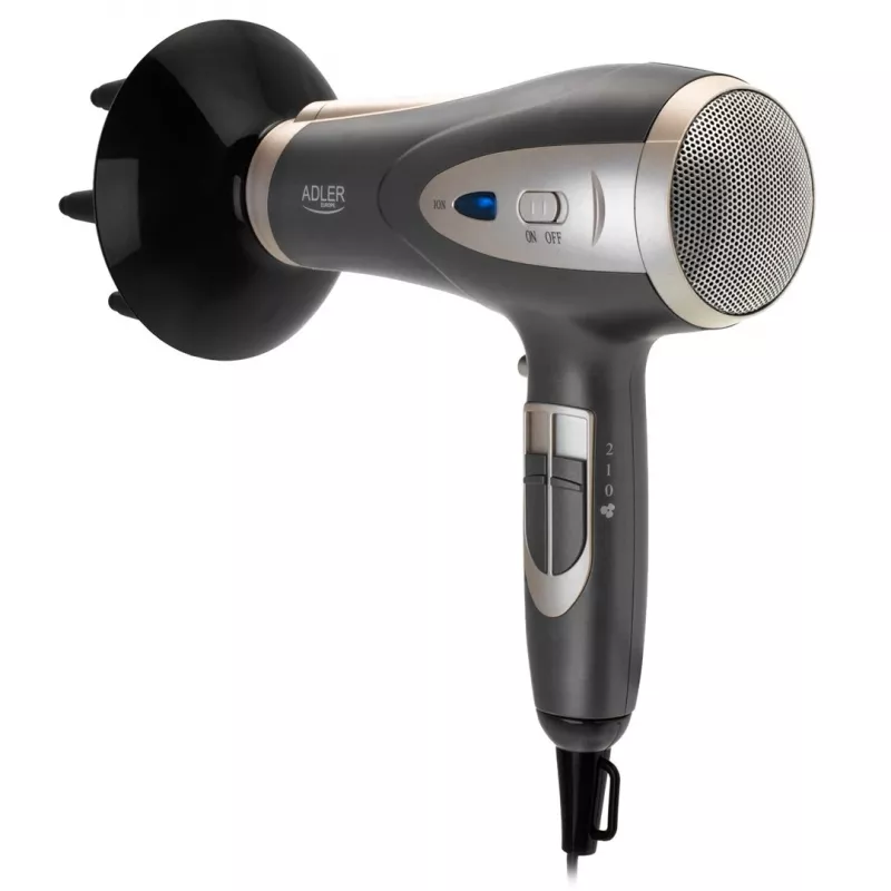 Asciugacapelli Adler AD 2248gc 2200W — ionico, 2 velocità, 3 temperature, getto freddo, diffusore, concentratore, cavo 1,8 m