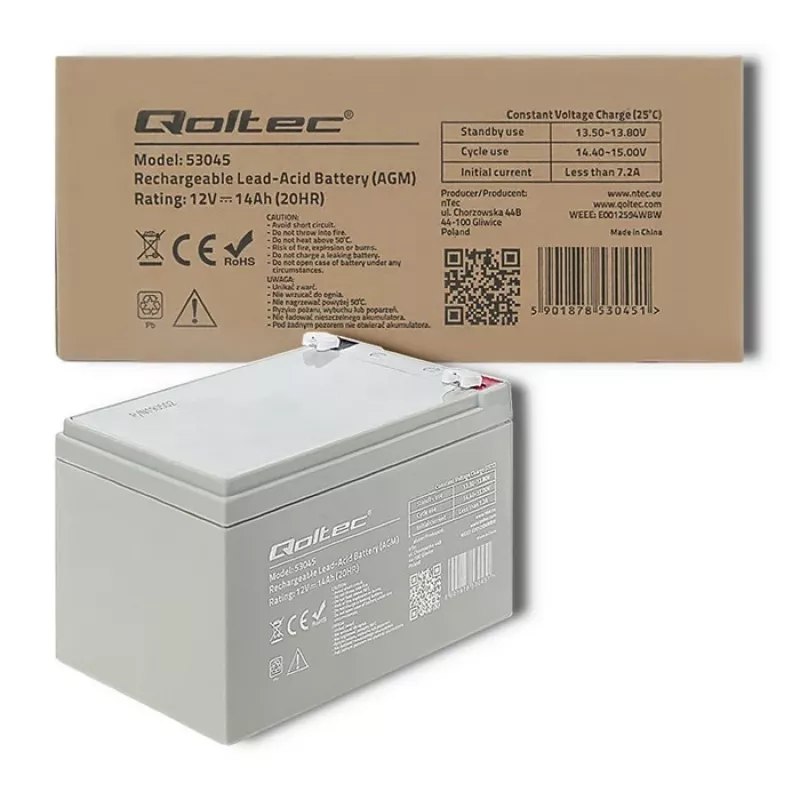 Qoltec 53045 Batteria AGM 12V 14Ah