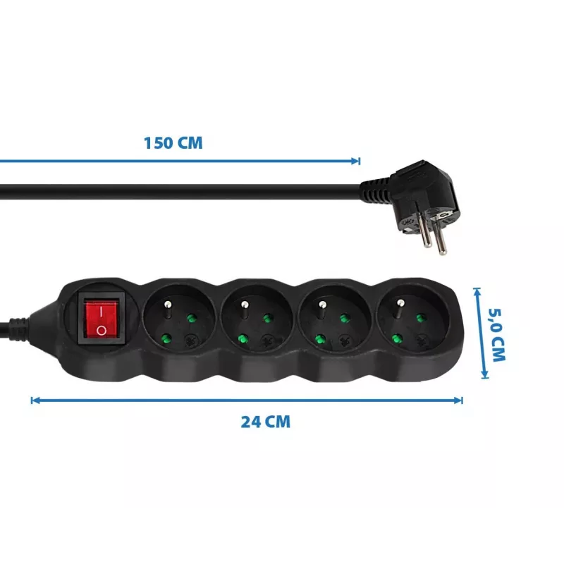 Prolunga elettrica ESPERANZA ELK212K — cavo 1,5 m, 4 prese tipo E, interno, nero