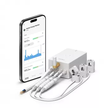 Contatore di energia AEOTEC AEOEZWA046C3A60 — tre pinze 60 A con Z-Wave per monitoraggio monofase o trifase