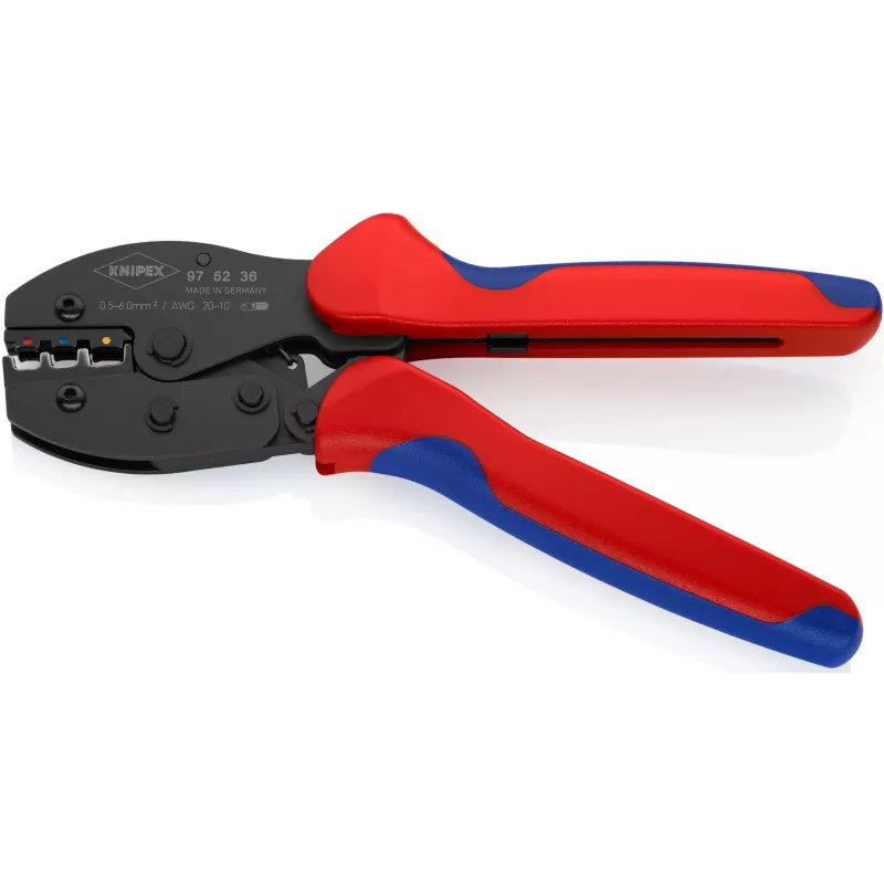 Knipex 97 52 36 PreciForce pinza crimpatrice 220 mm, 0,5–6,0 mm², 3 sedi di crimpatura, rosso/blu