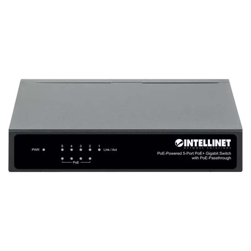 Switch Gigabit 5xPoE Passthrough, alimentato tramite PoE o AC, 68W