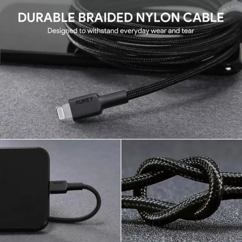 AUKEY CB-AL05 cavo in nylon da Lightning a USB-A MFi, 2 m, nero