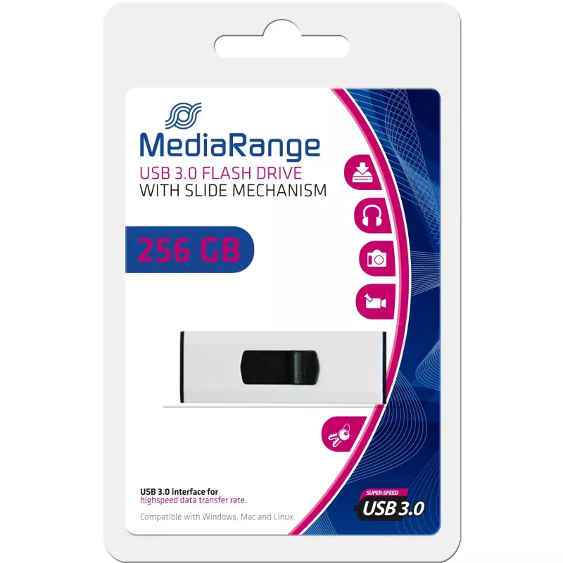 MediaRange - chiavetta USB - 256 GB - USB 3.0 - nero, argento (MR919)