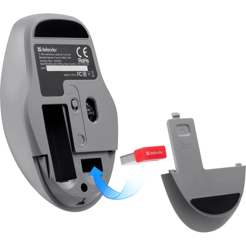Defender Feam MM-296 52294 mouse wireless, click silenzioso, ottico, 1600 DPI, USB, menta