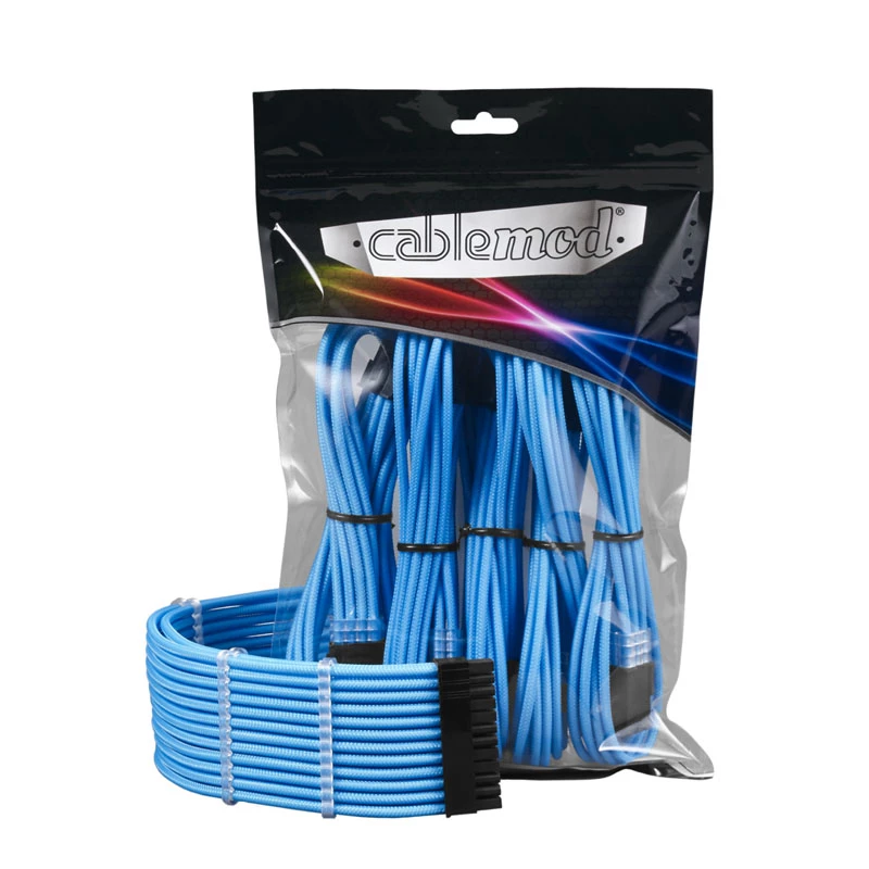 Set di prolunghe CableMod PRO ModMesh 12VHPWR — azzurro chiaro, prolunghe GPU 12+4 pin in 3 pezzi