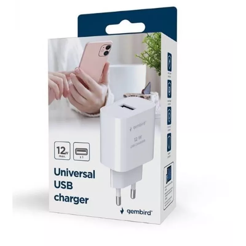 Caricabatterie per dispositivi mobili GEMBIRD TA-UC-1A12-01 5V 2.4A 12W USB PD, 1 porta, bianco
