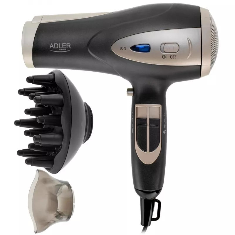 Asciugacapelli Adler AD 2248gc 2200W — ionico, 2 velocità, 3 temperature, getto freddo, diffusore, concentratore, cavo 1,8 m