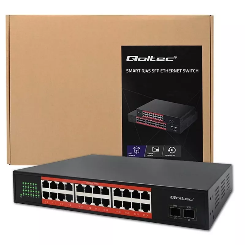 Switch di rete QOLTEC Gigabit Ethernet PoE 24xRJ45 2xSFP