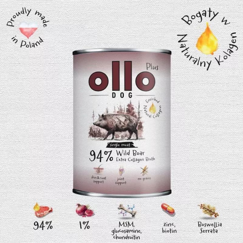 Ollo Plus Collagen cinghiale 400 g scatoletta per cani