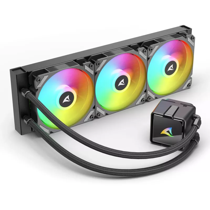 Dissipatore a liquido per CPU All-in-One Sharkoon S60 ARGB – radiatore da 360 mm, 3 ventole PWM da 120 mm, nero