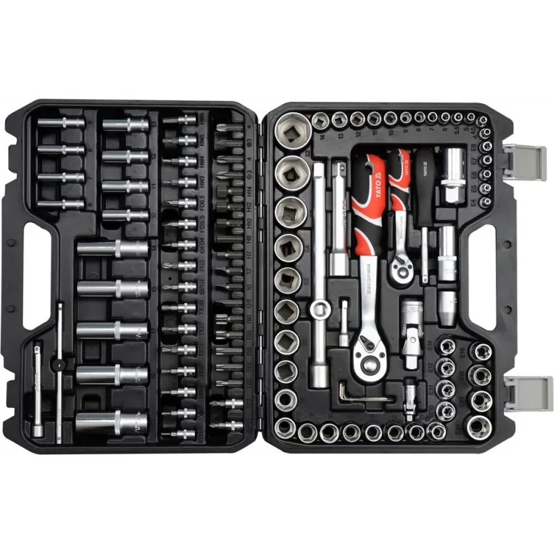 Set di chiavi a bussola YATO YT-38791 — 108 pezzi, attacco 1/2 inch, include cricchetto, valigetta nera