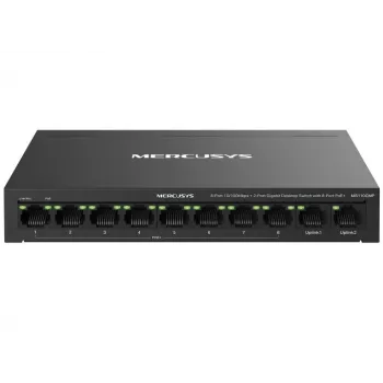 Switch di rete MERCUSYS MS110CMP — 8 porte PoE, 10 porte Gigabit RJ‑45 totali, budget PoE 115 W, montaggio desktop/a parete, nero