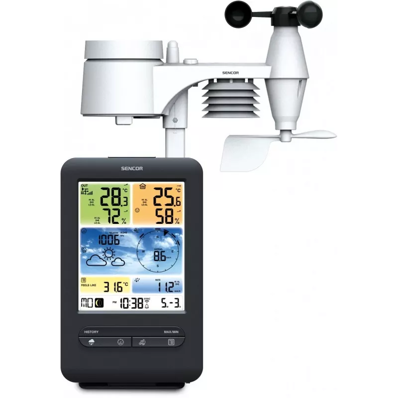 Sencor SWS 9898 Stazione meteorologica Wi-Fi professionale con sensore 5-in-1, nera