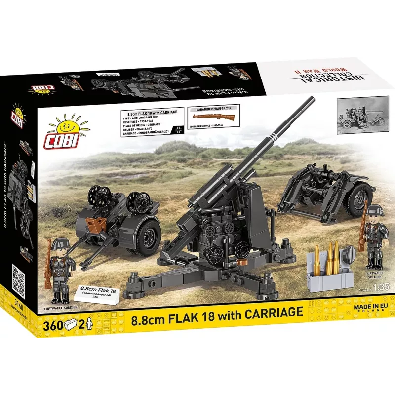 Set di costruzione Cobi mattoncini cannone antiaereo 8,8 cm con rimorchio – 360 pezzi