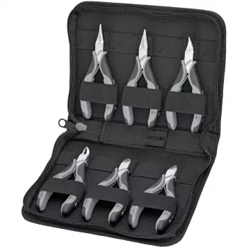 Set di pinze per elettronica ESD, 6 pezzi (nero/grigio, versione ESD, dissipativa)