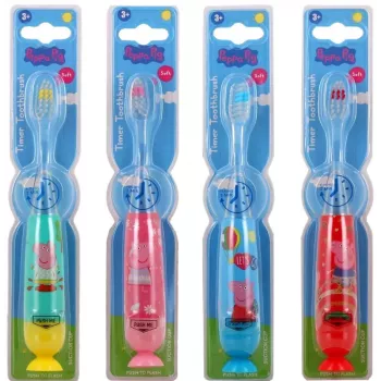 Set spazzolini da denti lampeggianti Peppa Pig con ventosa, 4 pezzi, colori assortiti