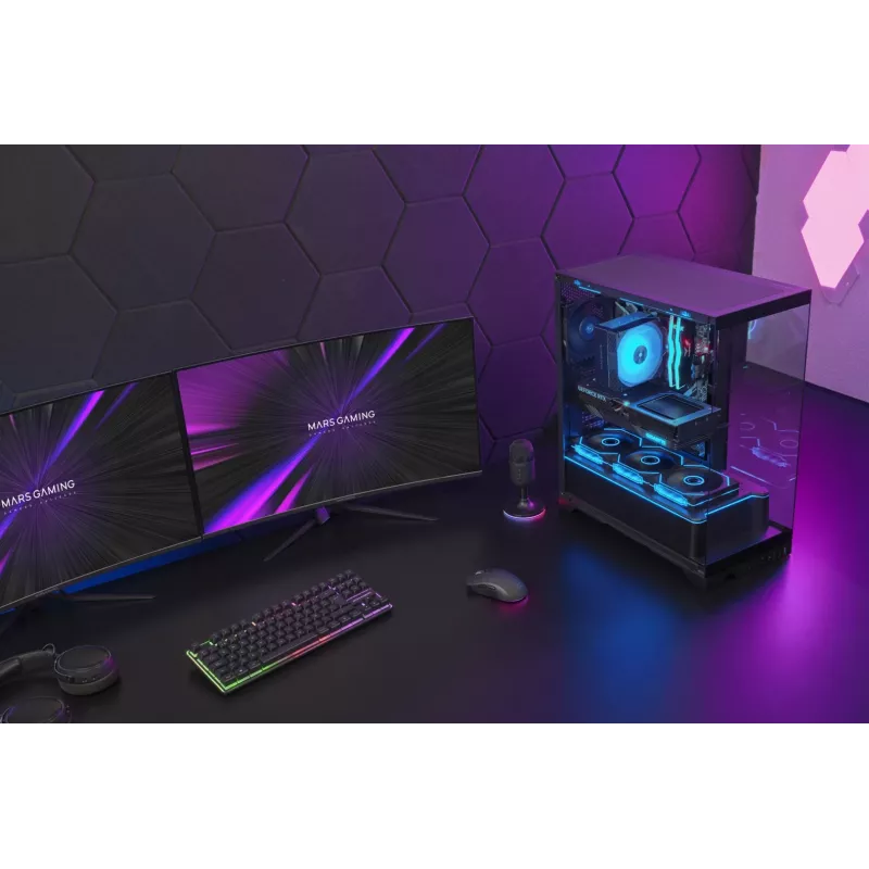 Case PC midi tower TACENS Mars Gaming MCPRISMA, nero, vetro temperato, supporta ATX/Micro-ATX/Mini-ITX, 2x vani 3,5