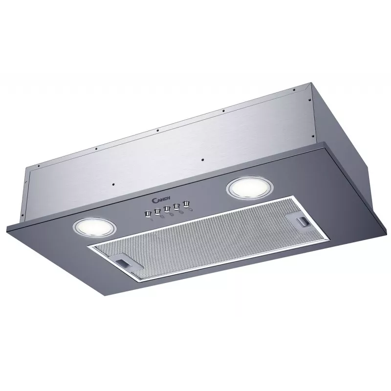 Cappa aspirante da incasso CANDY CBG625/1X, larghezza 520 mm, 207 m³/h, filtro a carbone, manopole, argento
