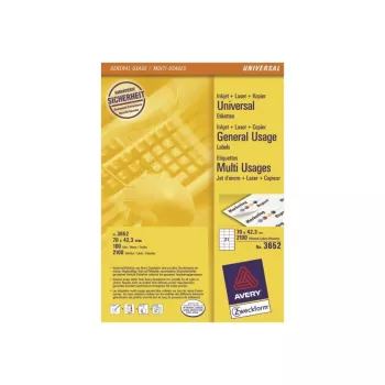 Avery - etichette - bianco - 42,3 x 70 mm, 2100 etichette (100 fogli x 21) (3652)
