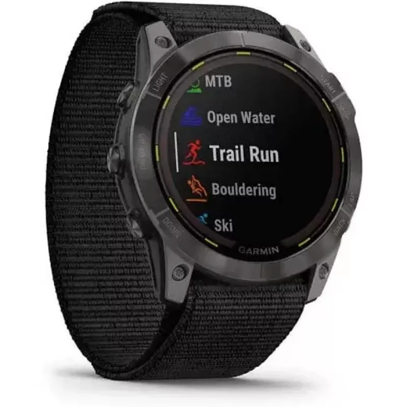 Orologio sportivo Garmin Enduro 2 Sapphire Solar 35 mm, schermo tattile MIP 1,4" 280 x 280, 32 GB, GPS, Wi-Fi, cassa in titanio DLC Carbon Grey, cinturino nero