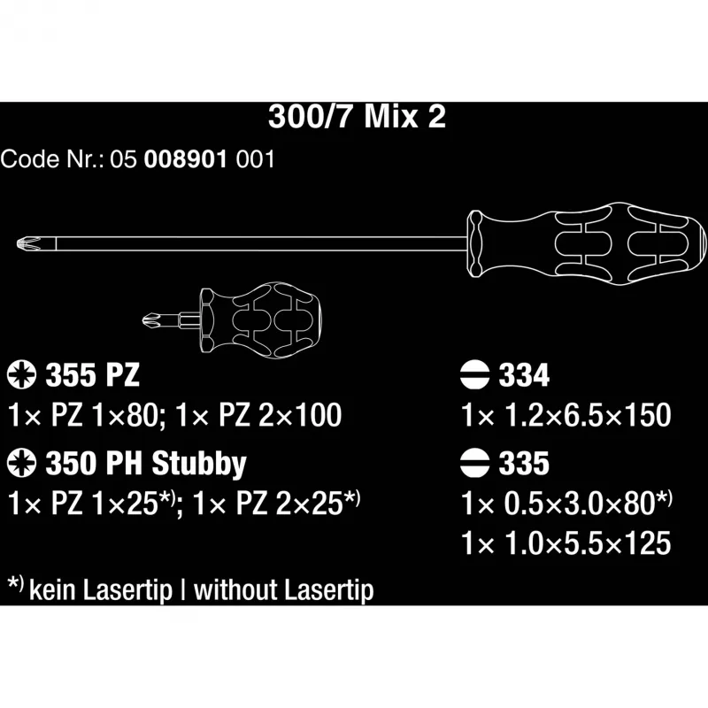 300/7 Mix 2 set di cacciaviti Kraftform Plus (nero/verde, 7 pezzi, Lasertip)