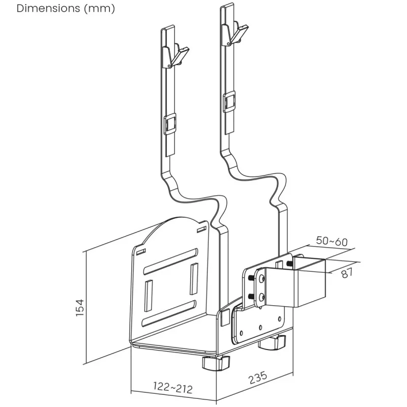Supporto per CPU MACLEAN MC-116W, design regolabile in altezza e orientabile per il montaggio sottoscrivania