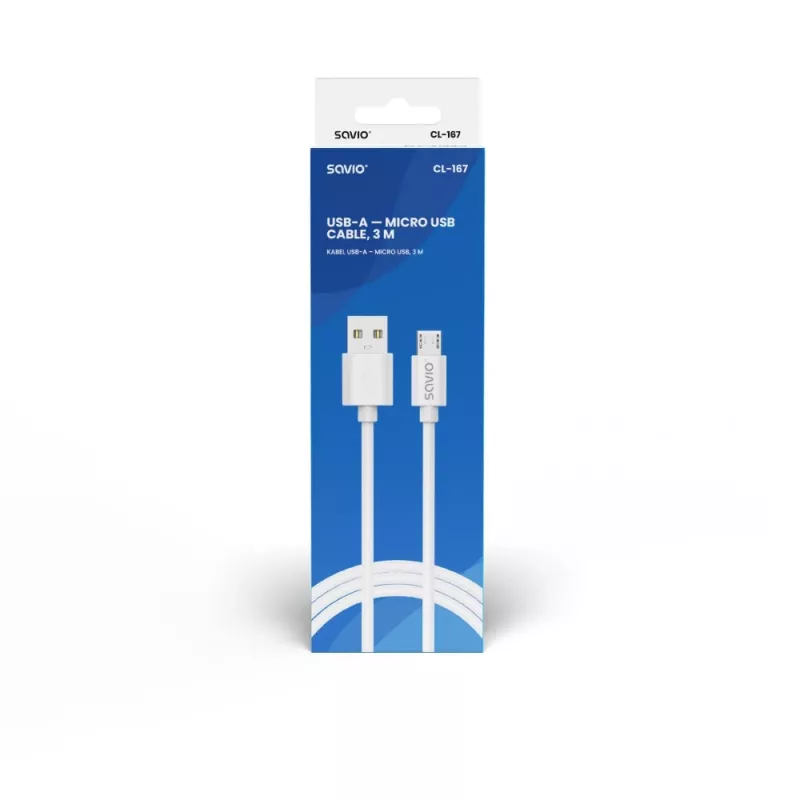 Cavo Savio USB 2.0 USB A - Micro USB bianco CL-167 3 m
