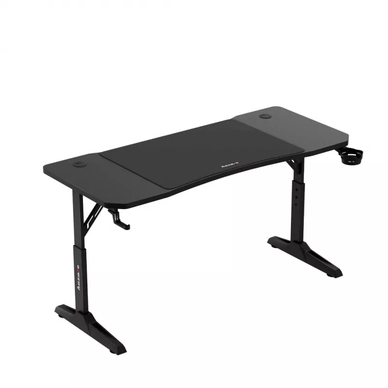 Scrivania da gaming huzaro Hero 3.6 — rettangolare 1400×600 mm, regolabile in altezza 560–790 mm, nero, gambe a H, piano da 15 mm