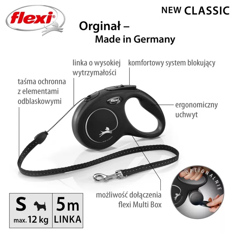 Flexi New CLASSIC 5 m nero guinzaglio retrattile per cani