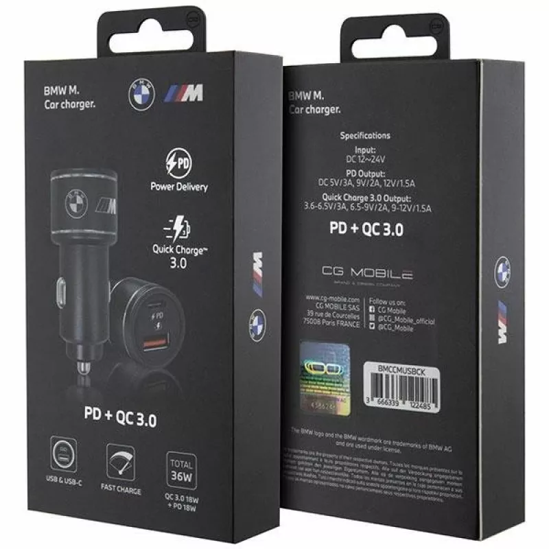 Caricabatterie da auto 20W PD-QC 3.0 ricarica rapida nero