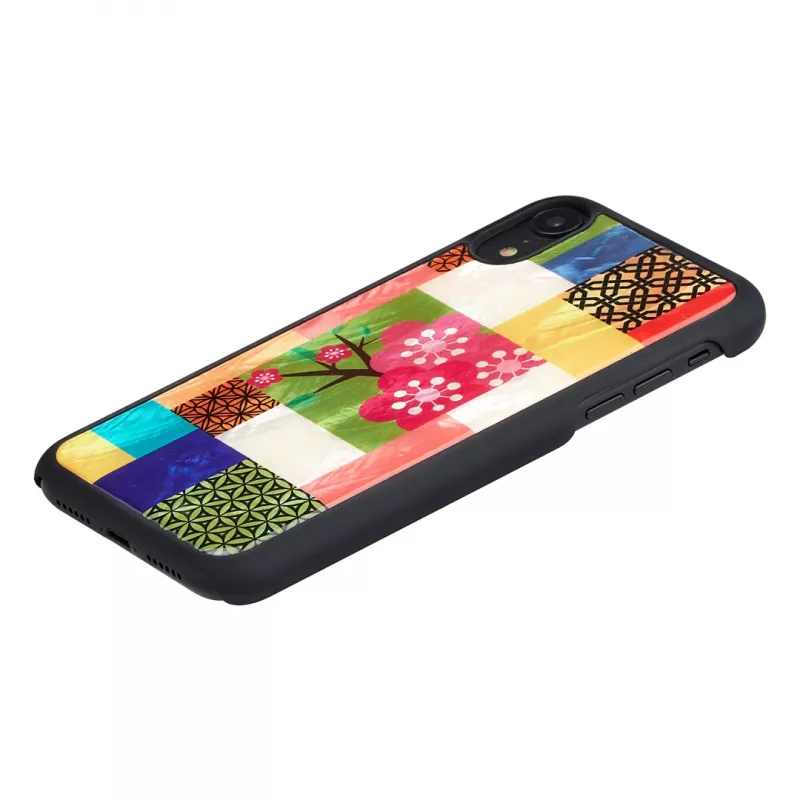 Custodia per cellulare iKins per iPhone XR — motivo fiori di ciliegio, nero