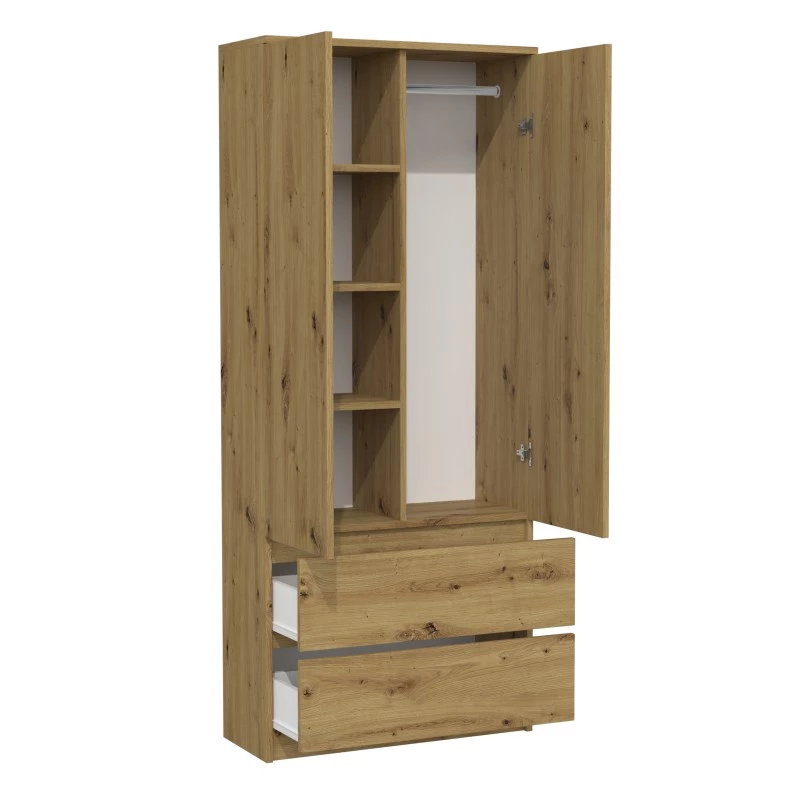 Topeshop SZAFA MALWA ART armadio camera da letto 5 ripiani 2 ante rovere