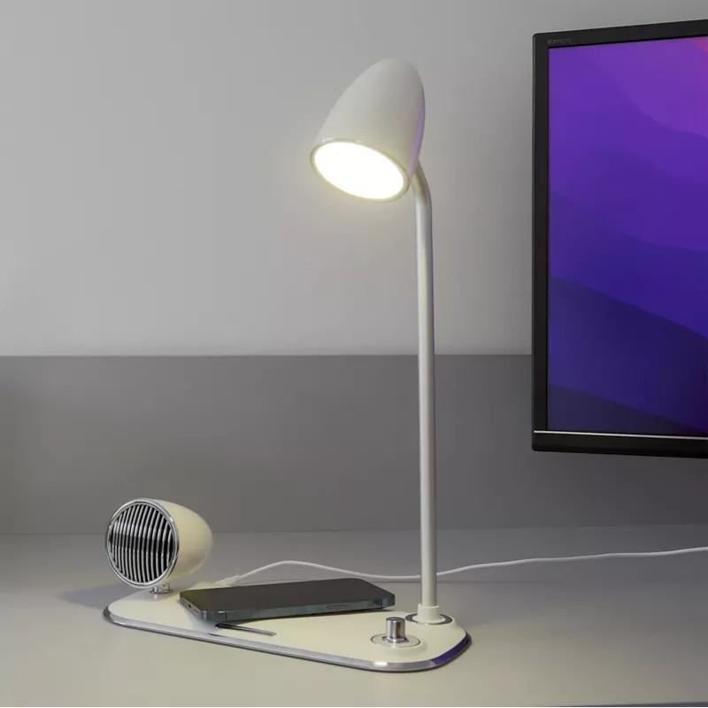 Caricatore da scrivania wireless Tellur TLL151371 con altoparlante Bluetooth e lampada da scrivania