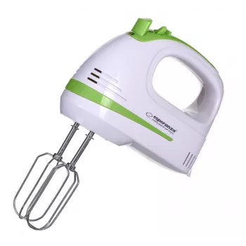 Frullatore a mano ESPERANZA EKM011 — 400 W, 5 velocità, turbo, ganci impastatori e fruste, 220–240 V, bianco/verde chiaro