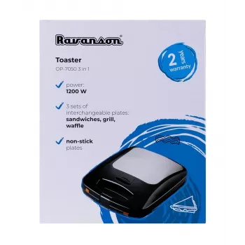 Sandwich maker 3 in 1 Ravanson OP-7050, 1200 W, nero/argento