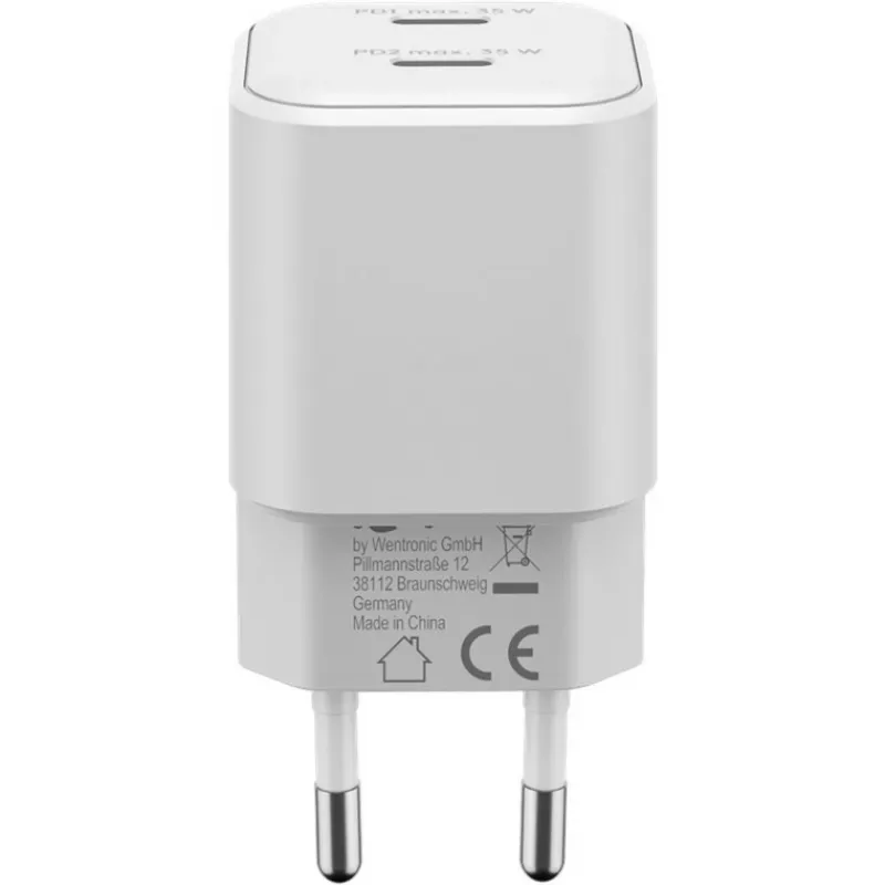 Caricabatterie dual-fast USB-C Nano, PD, GaN, 35 Watt (bianco, 2x USB-C, Power Delivery 3.0)