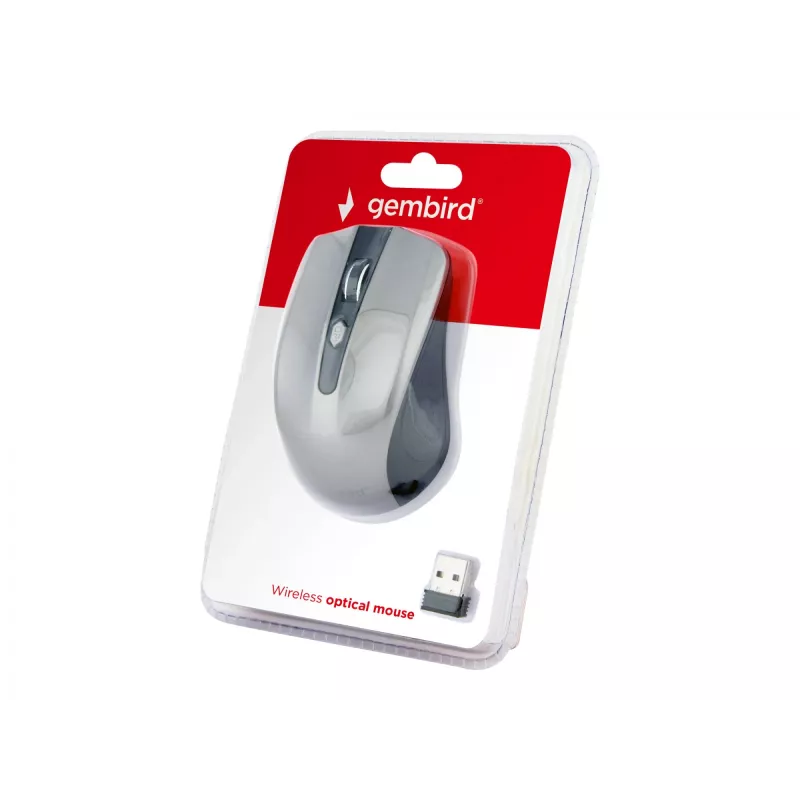 Mouse wireless GEMBIRD MUSW-4B-04-BG — per destrorsi, ottico 1600 DPI, 4 tasti, RF Wireless, nero/grigio