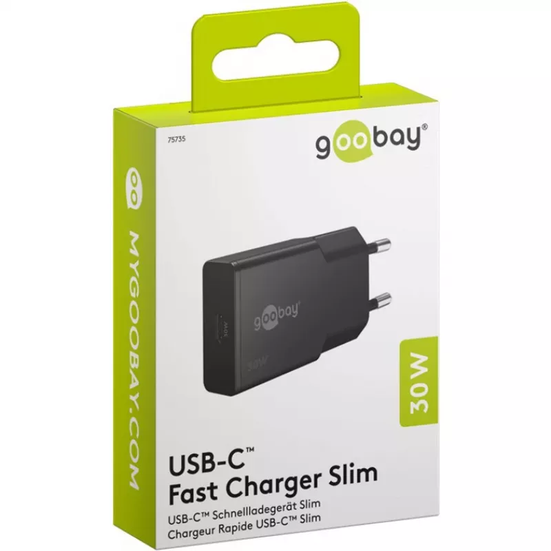 Goobay USB-C™ PD caricabatterie rapido GaN sottile (30 W) nero