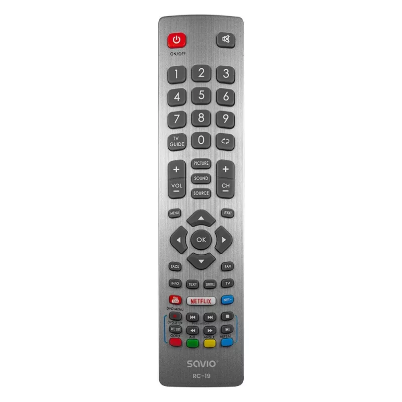 Telecomando universale SAVIO RC-19 per Sharp, 47 tasti, grigio, portata 10 m, custodia in plastica